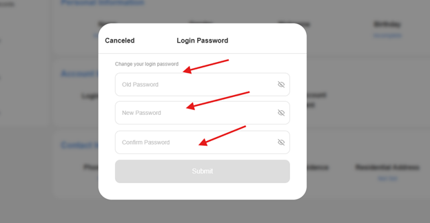 Nhập mật khẩu cũ và tạo mới 8XBET